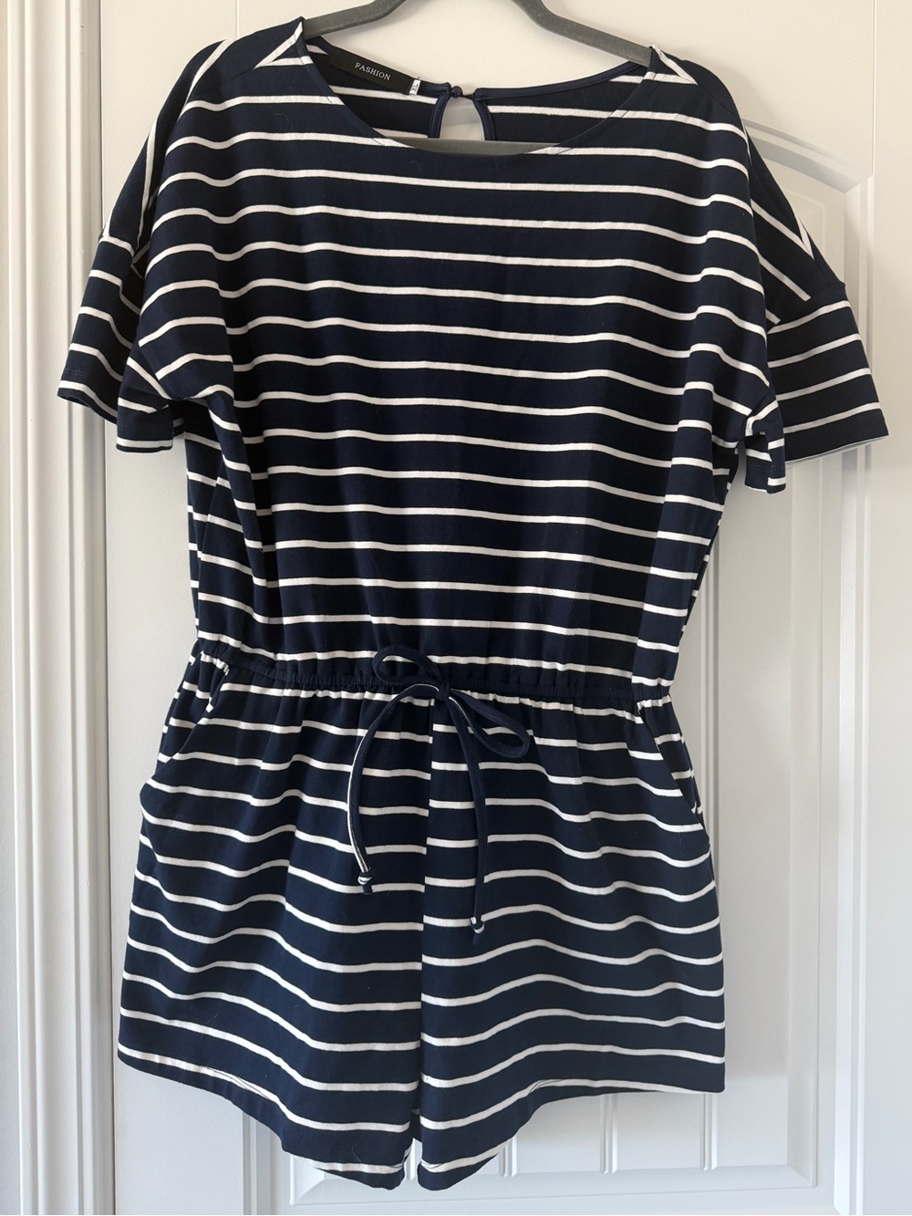 Navy and White Striped Short Sleeve Romper Size XL